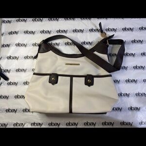 MIA K Collection Cream & Brown Faux Leather Shoulder Bag Tote Purse